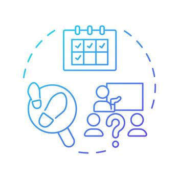 Attendance tracking blue gradient concept icon. Class schedule. Recording, monitoring. Round shape line illustration. Abstract idea. Graphic design. Easy to use in article, infographic vector