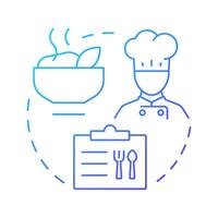 Hot lunches blue gradient concept icon. Culinary, cook. Food menu. Meal service, plan. Round shape line illustration. Abstract idea. Graphic design. Easy to use in article, infographic vector