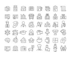 Student information systems line icons set. Dress code, school uniform. Competition trophy, achievement. Isolated outline illustrations. Thin lineart iconset symbols. Editable stroke vector