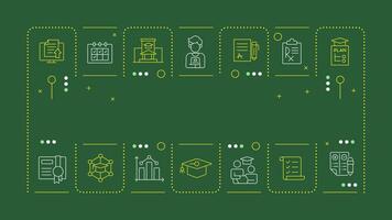 Student information system green word concept. Studying plan. Learning materials organization. Horizontal image. Headline text surrounded by editable outline icons vector