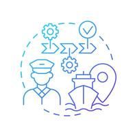 Execution blue gradient concept icon. Implementation of approved voyage route. Stage of passage planning. Round shape line illustration. Abstract idea. Graphic design. Easy to use in booklet vector