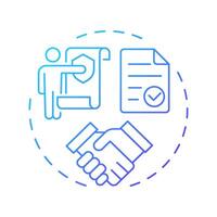 Entry and contracting blue gradient concept icon. Responsibilities, agreements. Teamwork organization. Round shape line illustration. Abstract idea. Graphic design. Easy to use in infographic vector