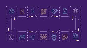 Consulting purple word concept. Human resources, hr. Efficiency increase. Business goal. Horizontal image. Headline text surrounded by editable outline icons vector