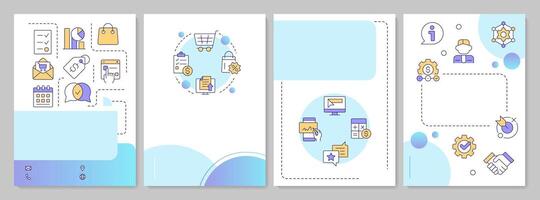 Quote management benefits blue gradient brochure layout. Product strategy, workflow. Leaflet advertising design with color line icons. Editable 4 pages vector