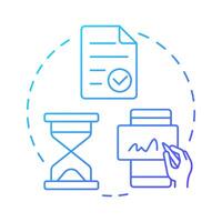 Quote approvals blue gradient concept icon. Workflow automation. Pricing strategy. Checkmark, regulation. Round shape line illustration. Abstract idea. Graphic design. Easy to use in infographic vector