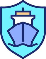 Ship safety pixel perfect line color icon. Protection of crew and passengers aboard vessels. Maritime transportation. Isolated illustration. Flat colorful symbol design. Editable stroke vector