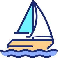 Sailing ship pixel perfect line color icon. Yacht on sea journey. Travelling by water with sailboat. Maritime transport. Isolated illustration. Flat colorful symbol design. Editable stroke vector