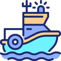 Coast guard boat pixel perfect line color icon. Maritime security vessel. Law enforcement and rescue service on water. Isolated illustration. Flat colorful symbol design. Editable stroke vector
