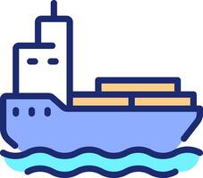 Barge pixel perfect line color icon. Water transport in shallow water. Cargo ship carrying freights. Maritime industry. Isolated illustration. Flat colorful symbol design. Editable stroke vector