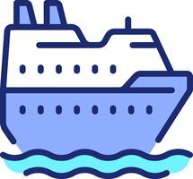 Cruise ship pixel perfect line color icon. Ocean liner sailing. Sea travel by comfortable vessel. Maritime transport. Isolated illustration. Flat colorful symbol design. Editable stroke vector