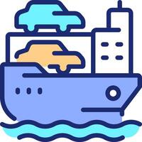 Car carrier pixel perfect line color icon. Vessel transporting autos by sea. Vehicles transporter. Maritime shipment service. Isolated illustration. Flat colorful symbol design. Editable stroke vector