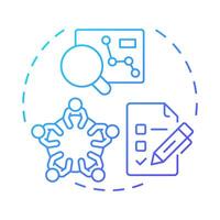Research incubators blue gradient concept icon. Teamwork, brainstorm. Statistical metrics, analytics. Round shape line illustration. Abstract idea. Graphic design. Easy to use in infographic, brochure vector