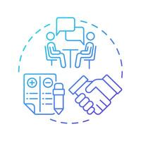 Engage in the selection process blue gradient concept icon. Recruitment, interview. Agreement, negotiation. Round shape line illustration. Abstract idea. Graphic design. Easy to use in infographic vector