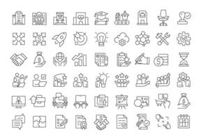 Business incubators line icons set. Investment strategy. Company, startup. Teamwork, partnership. Isolated outline illustrations. Thin lineart iconset symbols. Editable stroke vector