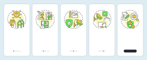 Components of physical security systems onboarding mobile app screen. Walkthrough 5 steps editable graphic instructions with linear concepts. UI, UX, GUI vector