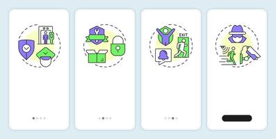Benefits of physical security onboarding mobile app screen. Data. Walkthrough 4 steps editable graphic instructions with linear concepts. UI, UX, GUI vector