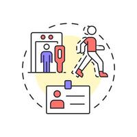 Tailgating and piggybacking multi color concept icon. Physical security threat and risk. Unauthorized entry. Round shape line illustration. Abstract idea. Graphic design. Easy to use in booklet vector