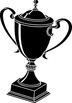 Classic trophy cup in black silhouette, elegant layout with side handles, flat style for stock design output vector