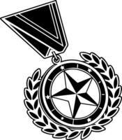 Round award medal with center star in bold black silhouette, minimal and flat layout easy to trace for stock graphics vector