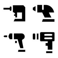 Collection of black and white power tool icons vector