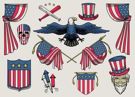 Set Illustration of Object in USA Color Flag vector