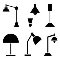 Collection of black and white lamp icons vector