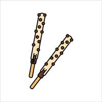 White Chocolate Stick Flat design style, biscuit sticks dipped in white chocolate with choco chips, perfect for desserts and snack branding. vector