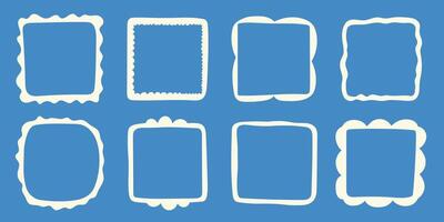 A set of hand-drawn square frames on a brown background. Decorative borders and doodle frames for scrapbooking, invitations, greeting cards, posters, photo albums, and design projects. vector