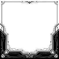 Art Deco Tech Frame Geometric Border, Black White vector