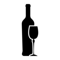 wine bottle and glass icon over white background, illustration. silhouette style design vector