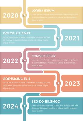 Vertical timeline infographics template with five elements for dates and text