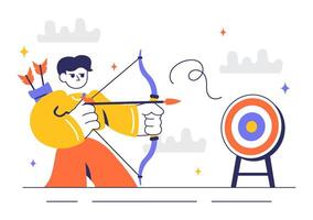 Cartoon of Archery Recreation Showing Bow and Arrow Aiming at Circular Target vector