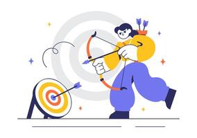 Illustration of Archery Sport with a Bow and Arrow Aimed at Target in Flat Cartoon Style vector
