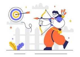 Outdoor Archery Illustration Featuring Target Shooting with Bow and Arrow vector
