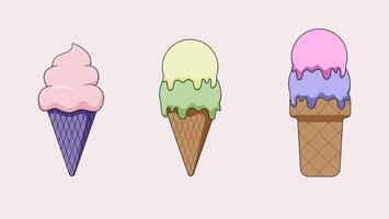Three different ice cream cones perfect for summer menu designs, foodrelated content, or refreshing advertisements for restaurants and cafes. vector