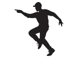 Silhouette of a dancing man in dynamic pose, isolated on white background, graphic illustration. concept of dance, movement, performance, creativity, art vector