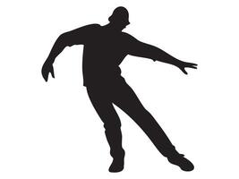 Black silhouette of dancing man in dynamic pose, isolated on white background, graphic illustration. concept of dance, movement, art, expression, design element vector