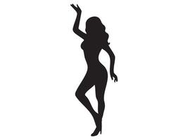 Black Silhouette of a dancing woman in an elegant pose, isolated on white background, graphic illustration. concept of dance, elegance, female figure, art, design element vector