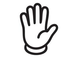 Black outline of open hand palm gesture isolated on white background. Concept of stop signal, greeting, help request, attention sign, cartoon hand illustration vector