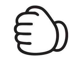 Black outline of clenched fist hand gesture isolated on white background. Concept of strength, protest, aggression, resistance, power symbol, cartoon hand illustration vector
