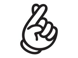 Black outline of a hand gesture crossed fingers icon isolated on white background, graphic illustration. concept of hope, luck, promise, belief, white background, design element vector