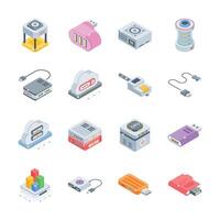 Handy bundle of data backup and database isometric style icons vector