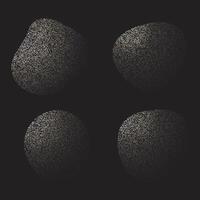 Monochrome halftone liquid shapes with grain texture on black vector