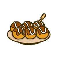 Colorful Illustration of Delicious Takoyaki on a Plate vector