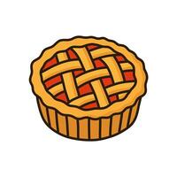 Cartoon style pie with lattice crust and filling, isolated on white background vector