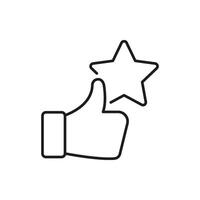 Thumbs Up With Star Line Icon. Positive Feedback, Approval, And Quality Rating Outline Symbol. Customer Satisfaction And Excellence Representation. Editable Stroke. Isolated Illustration vector