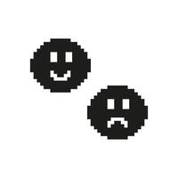 Smiling And Frowny Faces Pixel Art Icon. Emotional Expression And Mood Representation Symbol. Positive And Negative Feelings. Isolated Illustration vector