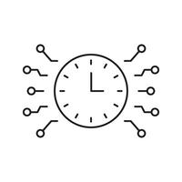 Clock With Circuit Lines Icon. Time Management And Digital Technology Integration Outline Symbol. Efficient Scheduling And Automation Concept. Editable Stroke. Isolated Illustration vector