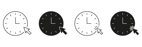 Clock With Cursor Line And Solid Icon Set. Time Management, Scheduling, And Online Interaction Symbol Collection. Digital Efficiency And Productivity Concept. Isolated Illustration vector