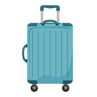Blue travel suitcase with wheels and handle on white background in flat style. vector